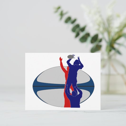 ラグビー選手のラインナアウトスローボールのフランス ポストカード (スタンド正面)