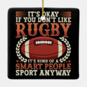 ラグビー選手の一種の人頭が切れる間スポーツおもしろい セラミックオーナメント (裏面)