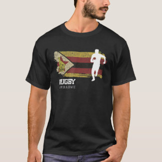 ラグビー選手ジンバブエ国旗のスポーツボールラグビー Tシャツ