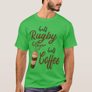 ラグビー選手半分 コーヒー半分 レトロ Tシャツ