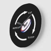 ラグビー食べスリープリピートスポーツファンことわざ ラージ壁時計 (傾斜)