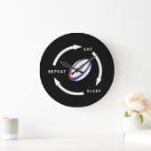 ラグビー食べスリープリピートスポーツファンことわざ ラージ壁時計 (ホーム)