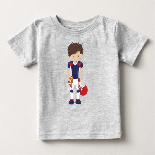 ラグビー、アメリカンフットボール、かわいい少年、茶色の髪 ベビーTシャツ (正面)