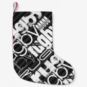 ラグビー、ブラック&ダークグレーストライプ スモールクリスマスストッキング (正面)