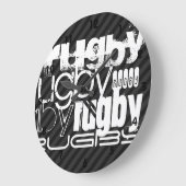 ラグビー、ブラック&ダークグレーストライプ ラージ壁時計 (傾斜)