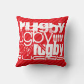 ラグビー；緋色の赤いストライプ クッション (裏面)