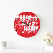 ラグビー;緋色の赤いストライプ ラージ壁時計 (ホーム)