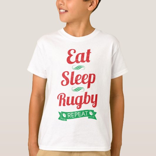 、ラグビー、繰り返しのティー食べて下さい、眠らせて下さい Tシャツ (正面)