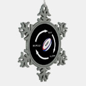 ラグビー 食う 眠る 繰り返す スポーツ ファン 言う スノーフレークピューターオーナメント (左)