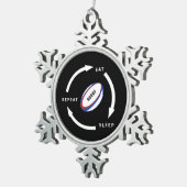 ラグビー 食う 眠る 繰り返す スポーツ ファン 言う スノーフレークピューターオーナメント (右)