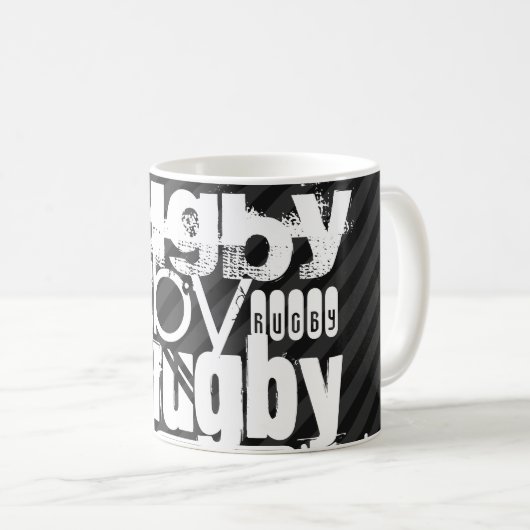 ラグビー; 黒及びダークグレーは縞で飾ります コーヒーマグカップ (正面右)