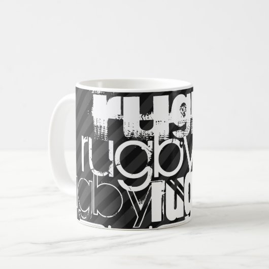 ラグビー; 黒及びダークグレーは縞で飾ります コーヒーマグカップ (正面左)