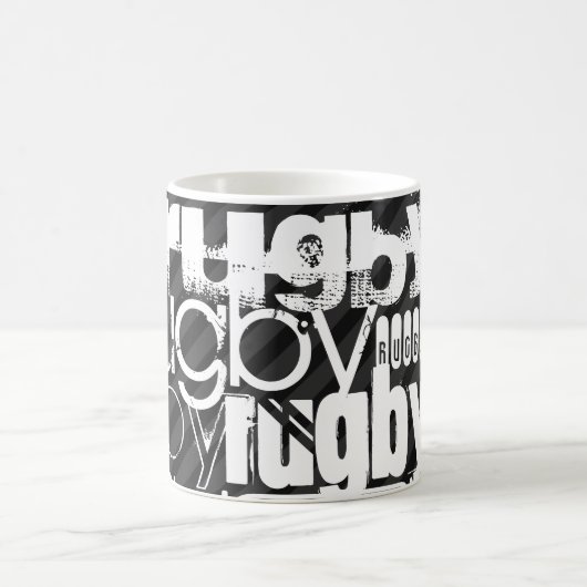 ラグビー; 黒及びダークグレーは縞で飾ります コーヒーマグカップ (中央)