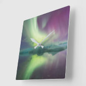 ラグーンのオーロラライト | Jokulsarlon，アイスランド スクエア壁時計 (傾斜)