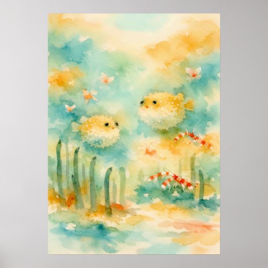 ラグーンの海洋生物水彩アート ポスター (正面)