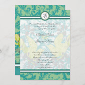 ラグーンエンダイブヴィンテージバードダマスクグレイ結婚ズ 招待状 (正面/裏面)