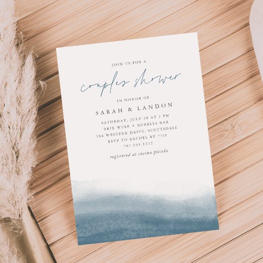 ラグーンタイドコースタルウォーターカラーカップルシャワー 招待状