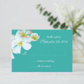 ラグーンブルーのプルメリア結婚式招待返信カード 出欠カード (スタンド正面)