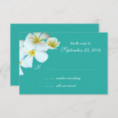 ラグーンブルーのプルメリア結婚式招待返信カード 出欠カード (正面/裏面)