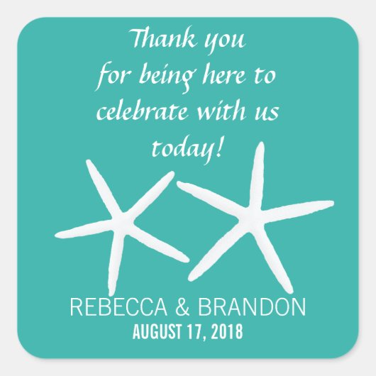 ラグーンブルースターフィッシュスクエア結婚式の引き出物ラベル スクエアシール (正面)