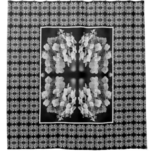 ラケカップアジサイ黒と白抽象芸術 シャワーカーテン (正面)