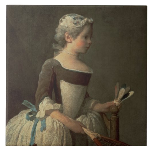 ラケットおよびShuttlecockの女の子 タイル (正面)