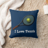 ラケットが付いている青の"私はテニス"の装飾用クッション愛します クッション (ブランケット)