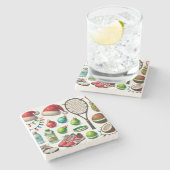 ラケットとサンタハットをテーマにしたテニスクリスマス ストーンコースター (横)