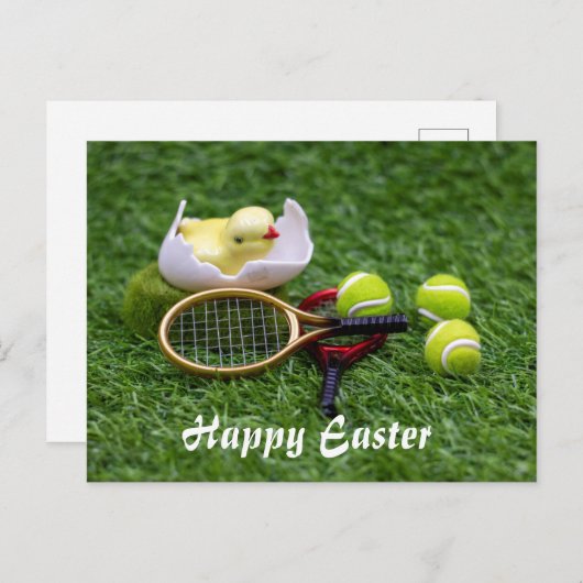 ラケットとボールとテニスイースターの休日 シーズンポストカード (正面/裏面)