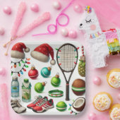 ラケットとボールをテーマにしたテニスクリスマス ペーパープレート (パーティー)
