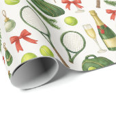 ラケットとボールをテーマにしたテニスクリスマス ラッピングペーパー (ロールコーナー)