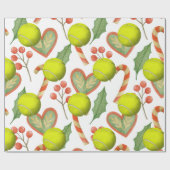 ラケットとボールをテーマにしたテニスクリスマス ラッピングペーパー (フラット)