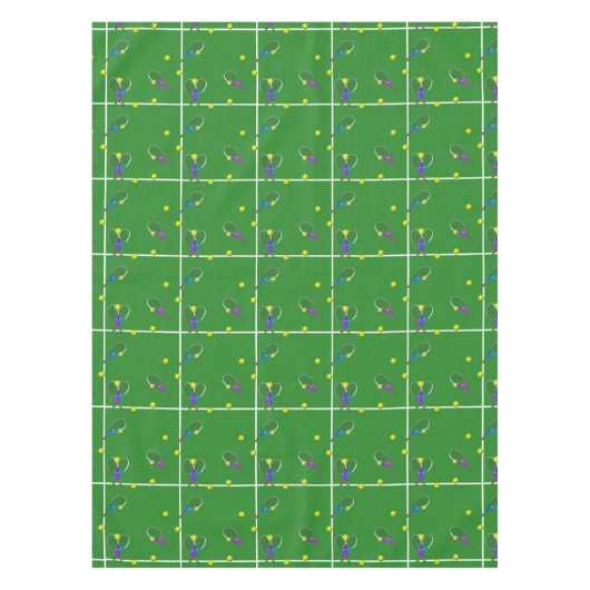 ラケットとボールを持つテニスコート テーブルクロス (正面)