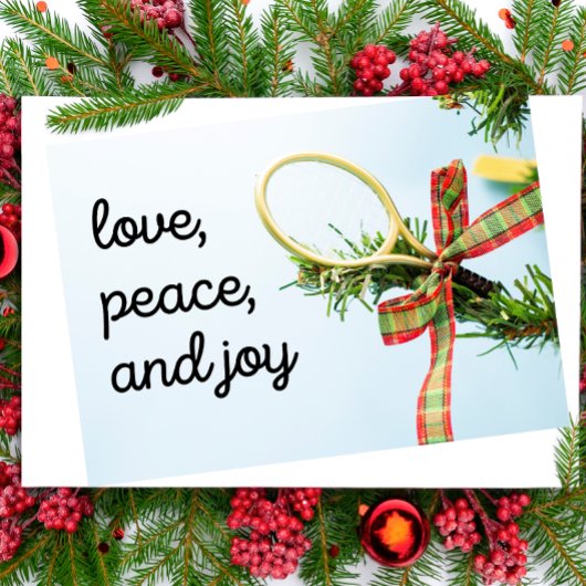 ラケットとボールを木に乗せたテニスクリスマス カード