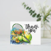 ラケットとボールウォーターの色をテーマにしたテニス ポストカード (スタンド正面)