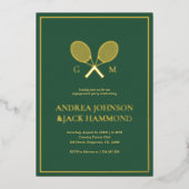 ラケットのモノグラム テニスプレーヤーのエンゲージメント リアル 箔招待状 (正面)