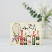 ラケットの水彩付きテニスクリスマス シーズンポストカード (スタンド正面)