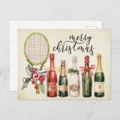 ラケットの水彩付きテニスクリスマス シーズンポストカード (正面/裏面)