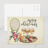 ラケットの水彩付きテニスクリスマス シーズンポストカード (正面/裏面)