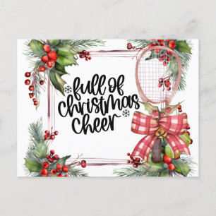 ラケットの水彩付きテニスクリスマス シーズンポストカード