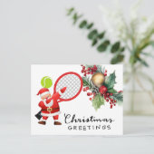 ラケットの水彩付きテニスクリスマス シーズンポストカード (スタンド正面)