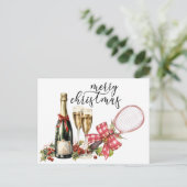 ラケットの水彩付きテニスクリスマス シーズンポストカード (スタンド正面)