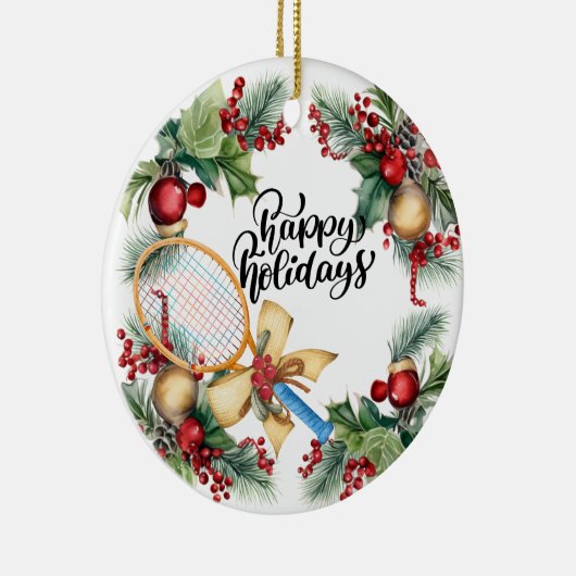 ラケットの水彩付きテニスクリスマス セラミックオーナメント (右)