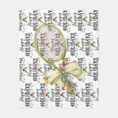 ラケットの水彩付きテニスクリスマス フリースブランケット (正面)