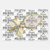 ラケットの水彩付きテニスクリスマス ラッピングペーパーシート (正面)