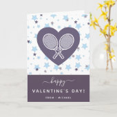 ラケットを越えたテニスの愛ロマンパーソナライズされたチック カード (黄色い花)