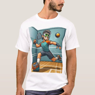 ラケットボールをする精力的な男性 Tシャツ