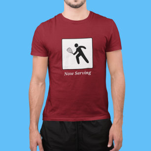 ラケットボール選手歩行者通り標識および文字 Tシャツ
