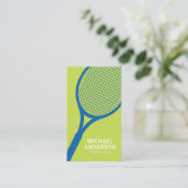ラケット付きテニスコーチの名刺青緑 名刺 (スタンド正面)