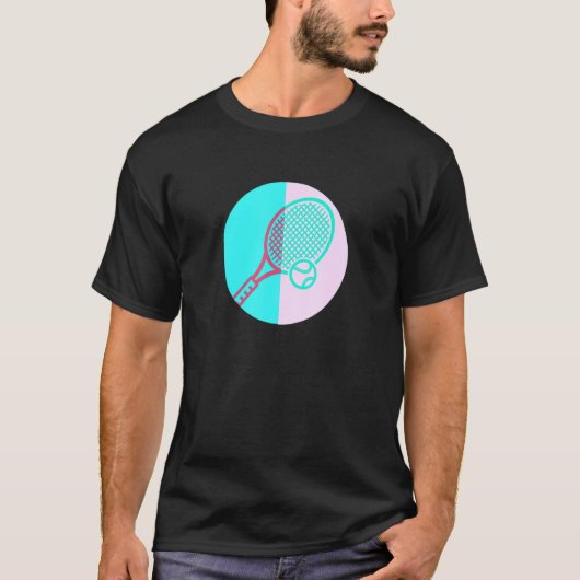 ラケット付きテニスデザイン及びカラーブロック Tシャツ (正面)